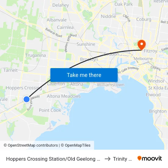 Hoppers Crossing Station/Old Geelong Rd to Trinity College map