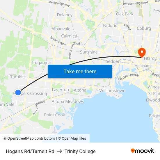 Hogans Rd/Tarneit Rd to Trinity College map