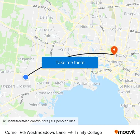 Cornell Rd/Westmeadows Lane to Trinity College map