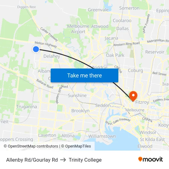 Allenby Rd/Gourlay Rd to Trinity College map