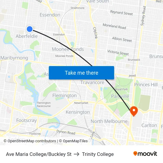 Ave Maria College/Buckley St to Trinity College map