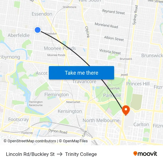 Lincoln Rd/Buckley St to Trinity College map