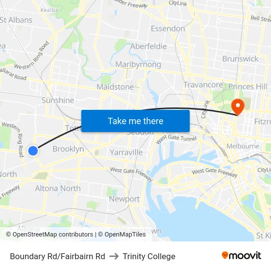 Boundary Rd/Fairbairn Rd to Trinity College map