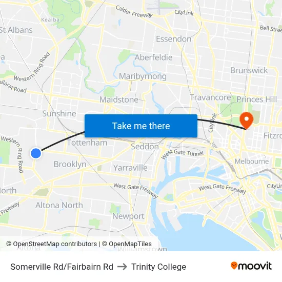 Somerville Rd/Fairbairn Rd to Trinity College map