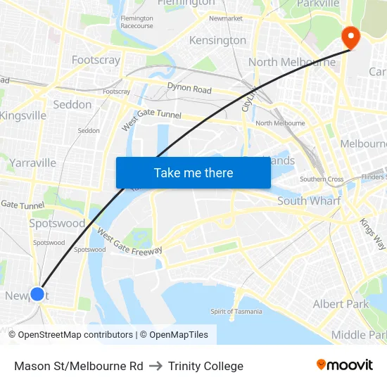 Mason St/Melbourne Rd to Trinity College map