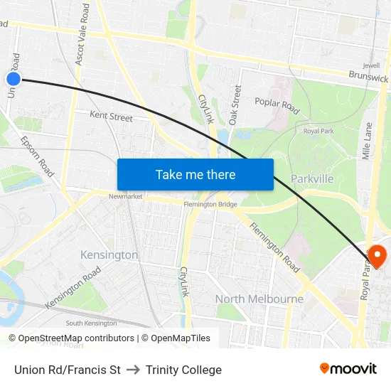 Union Rd/Francis St to Trinity College map