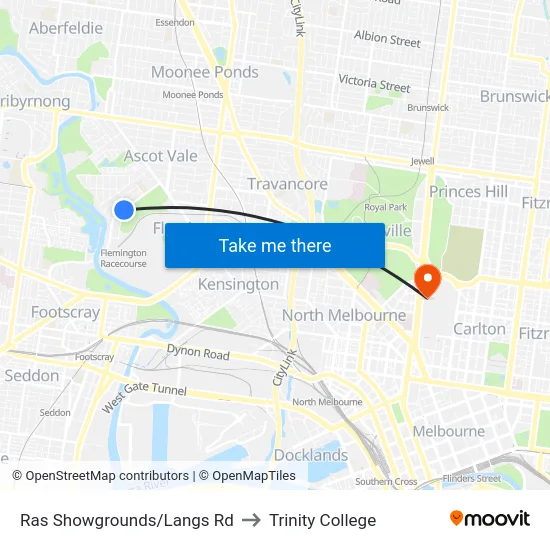 Ras Showgrounds/Langs Rd to Trinity College map