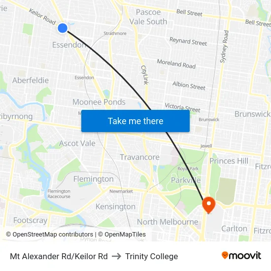 Mt Alexander Rd/Keilor Rd to Trinity College map