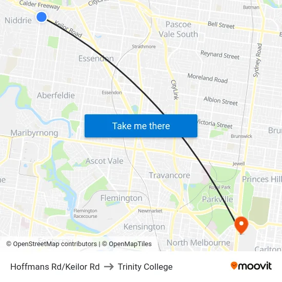 Hoffmans Rd/Keilor Rd to Trinity College map