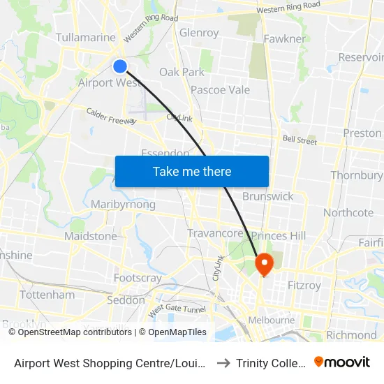 Airport West Shopping Centre/Louis St to Trinity College map