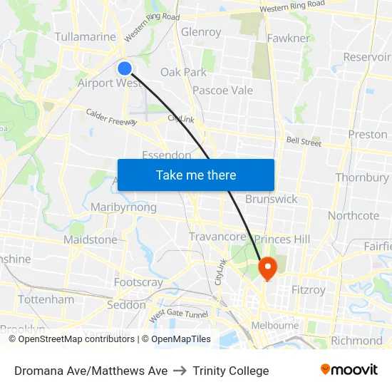 Dromana Ave/Matthews Ave to Trinity College map