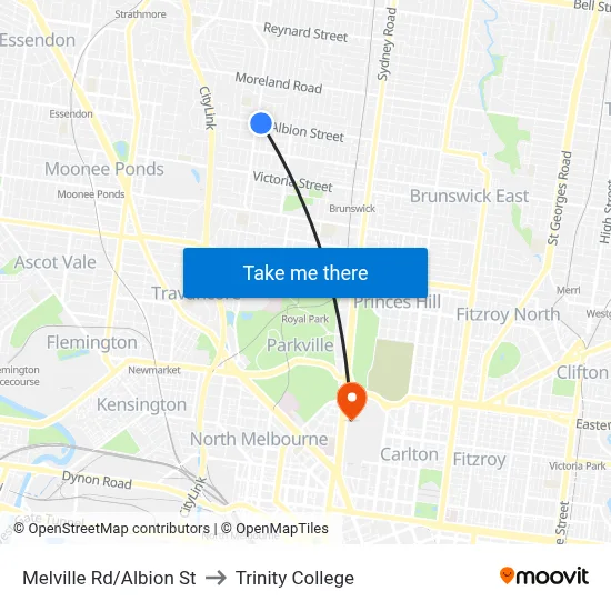 Melville Rd/Albion St to Trinity College map