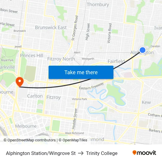 Alphington Station/Wingrove St to Trinity College map