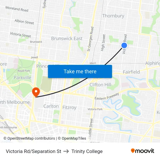 Victoria Rd/Separation St to Trinity College map