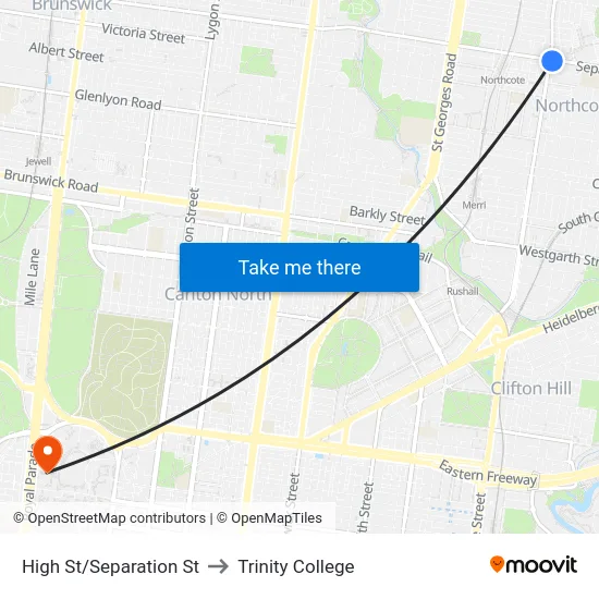 High St/Separation St to Trinity College map