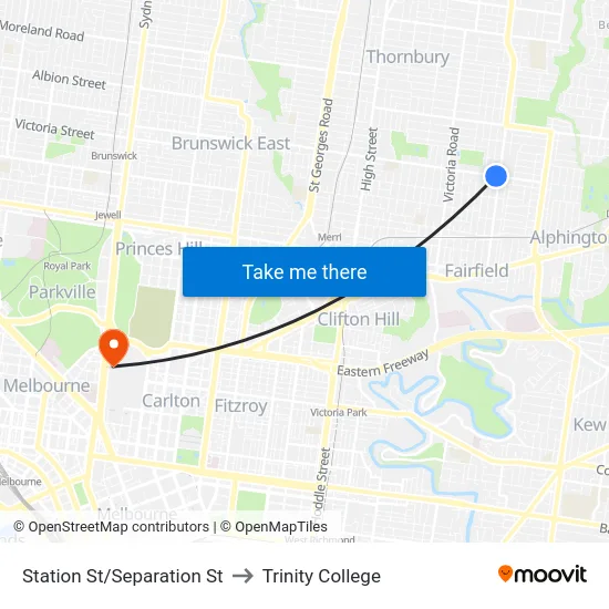 Station St/Separation St to Trinity College map