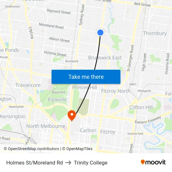 Holmes St/Moreland Rd to Trinity College map
