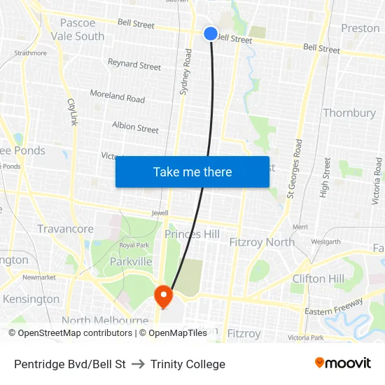 Pentridge Bvd/Bell St to Trinity College map