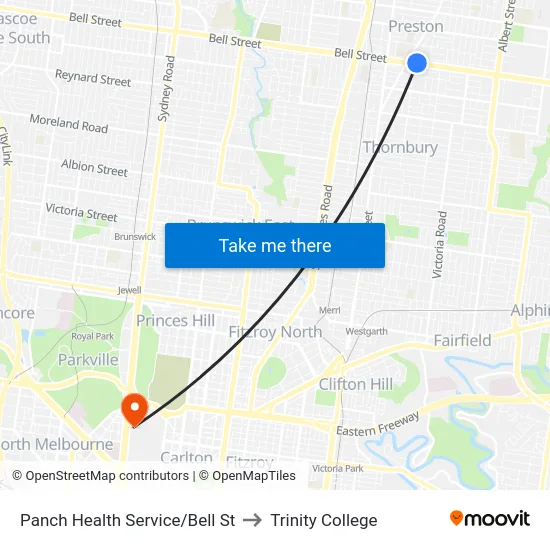 Panch Health Service/Bell St to Trinity College map