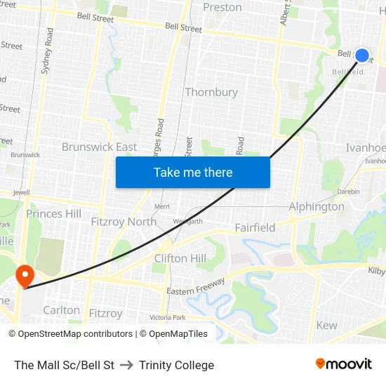 The Mall Sc/Bell St to Trinity College map