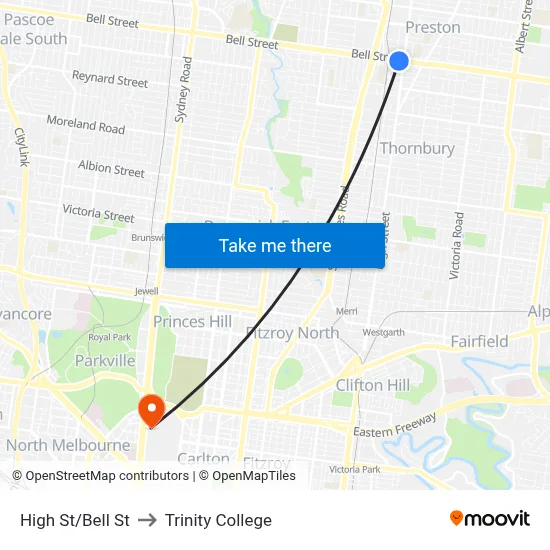 High St/Bell St to Trinity College map