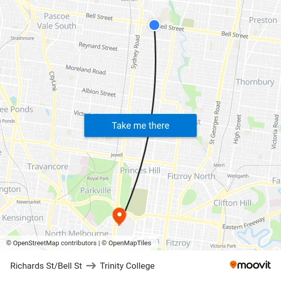 Richards St/Bell St to Trinity College map