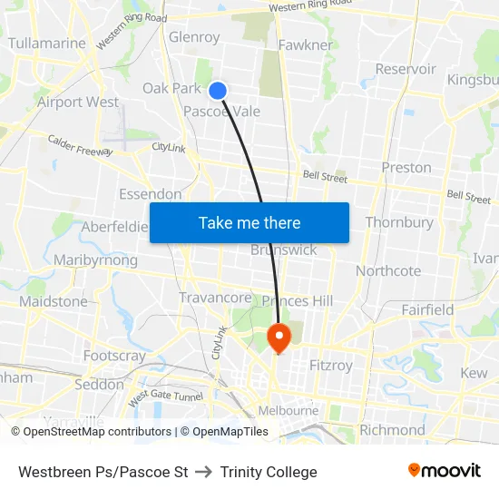 Westbreen Ps/Pascoe St to Trinity College map