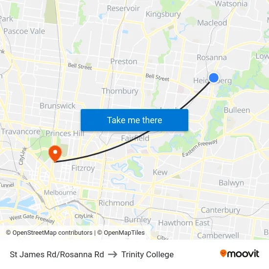 St James Rd/Rosanna Rd to Trinity College map