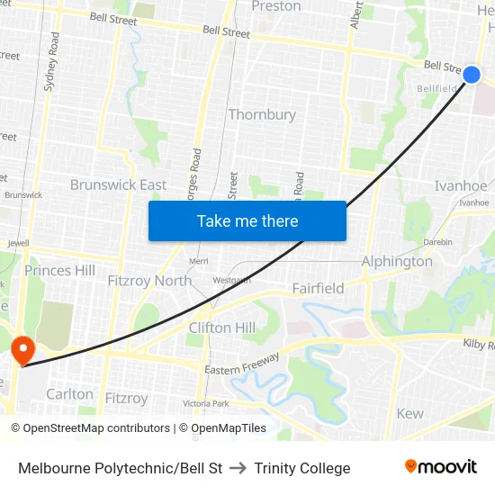 Melbourne Polytechnic/Bell St to Trinity College map