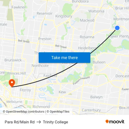 Para Rd/Main Rd to Trinity College map