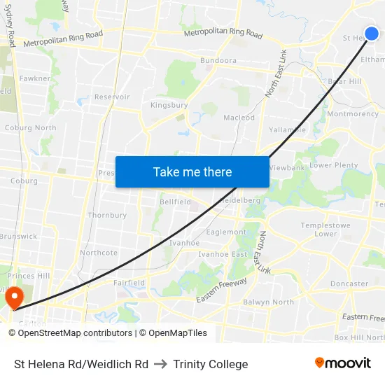 St Helena Rd/Weidlich Rd to Trinity College map