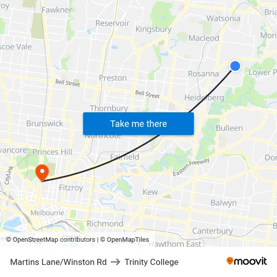 Martins Lane/Winston Rd to Trinity College map