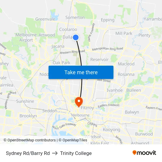Sydney Rd/Barry Rd to Trinity College map
