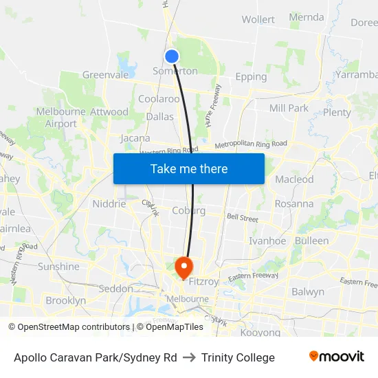 Apollo Caravan Park/Sydney Rd to Trinity College map