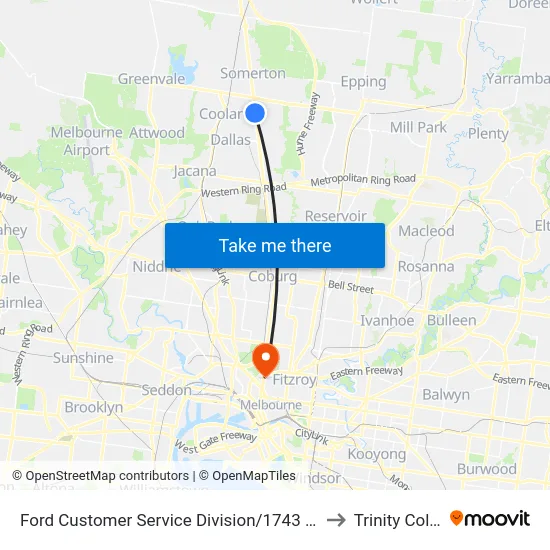 Ford Customer Service Division/1743 Sydney Rd to Trinity College map