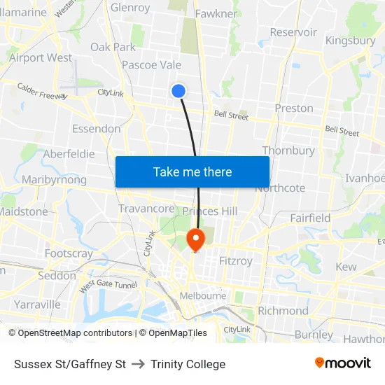 Sussex St/Gaffney St to Trinity College map