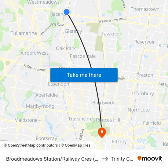 Broadmeadows Station/Railway Cres to Trinity College map