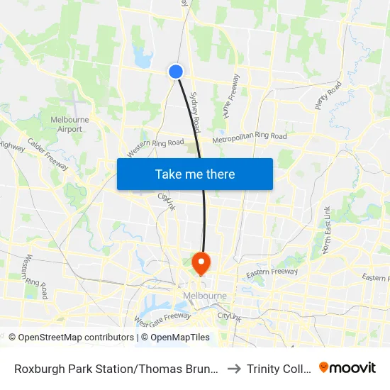 Roxburgh Park Station/Thomas Brunton Pde to Trinity College map