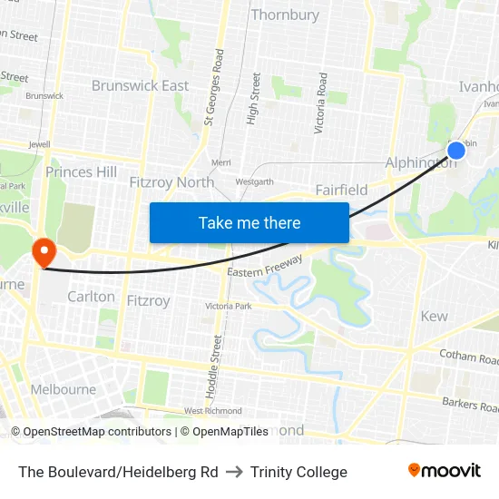 The Boulevard/Heidelberg Rd to Trinity College map