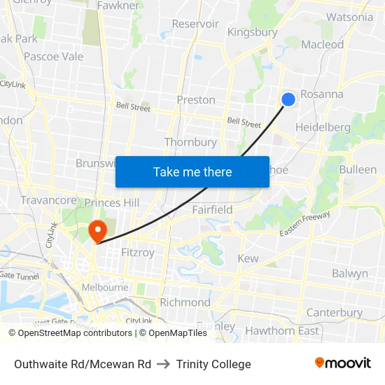 Outhwaite Rd/Mcewan Rd to Trinity College map