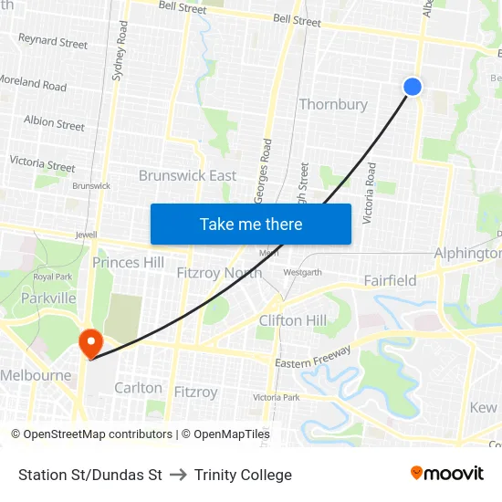 Station St/Dundas St to Trinity College map