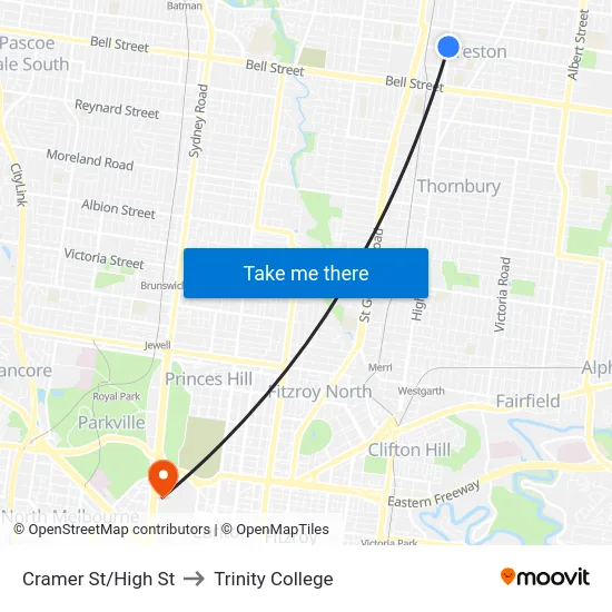 Cramer St/High St to Trinity College map