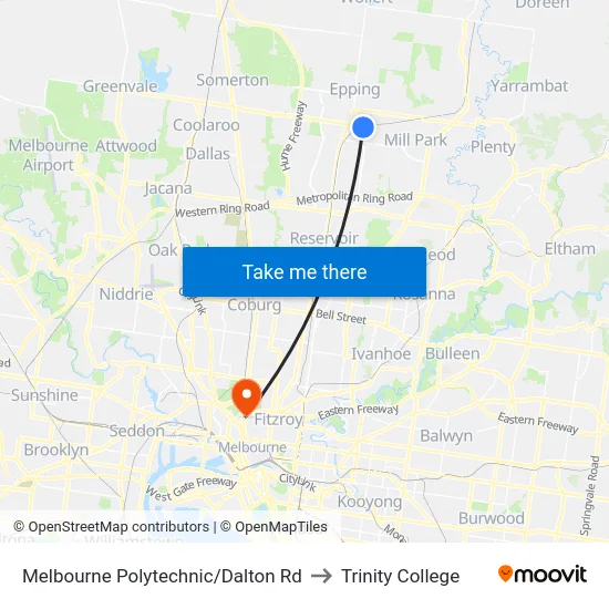 Melbourne Polytechnic/Dalton Rd to Trinity College map