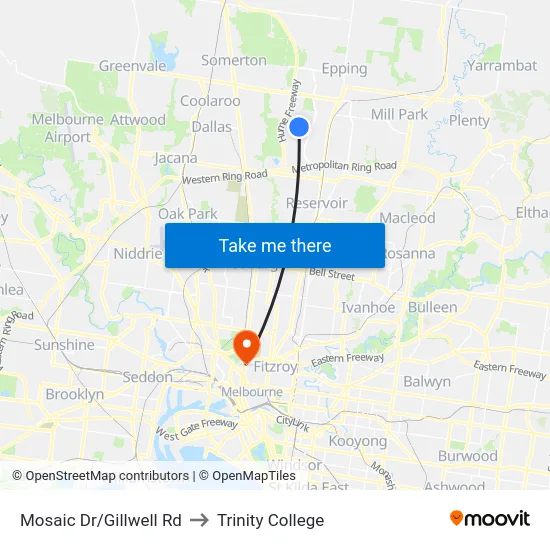 Mosaic Dr/Gillwell Rd to Trinity College map