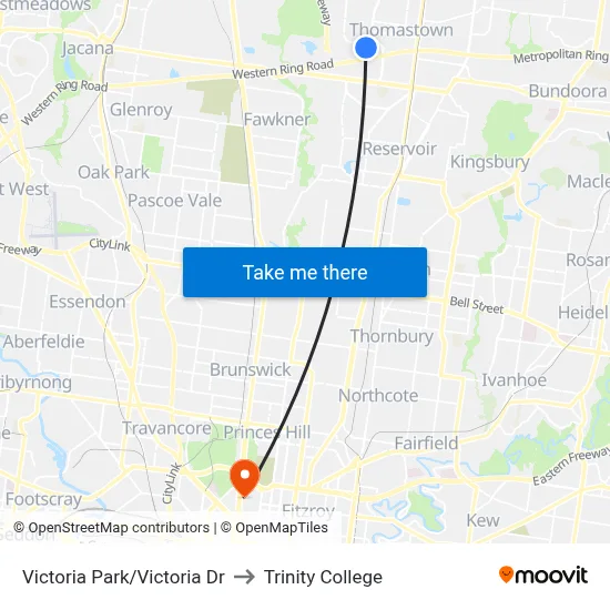Victoria Park/Victoria Dr to Trinity College map