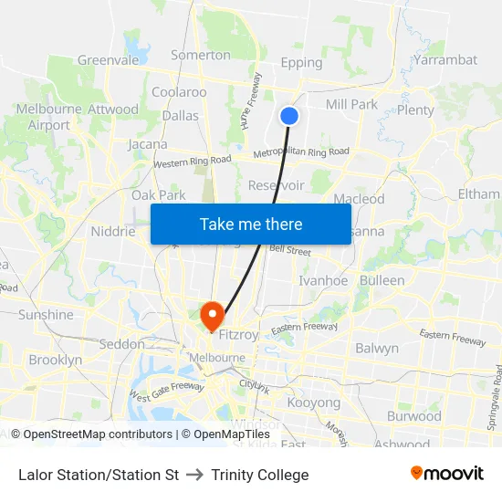 Lalor Station/Station St to Trinity College map