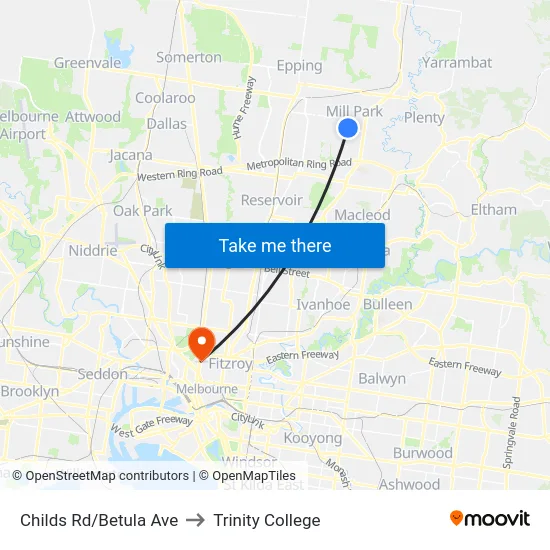 Childs Rd/Betula Ave to Trinity College map