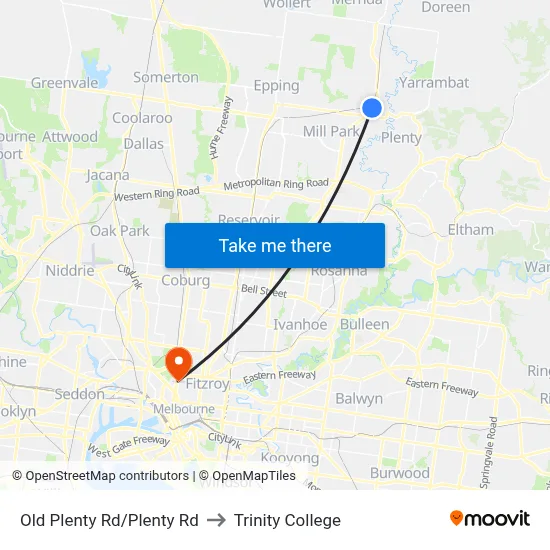 Old Plenty Rd/Plenty Rd to Trinity College map