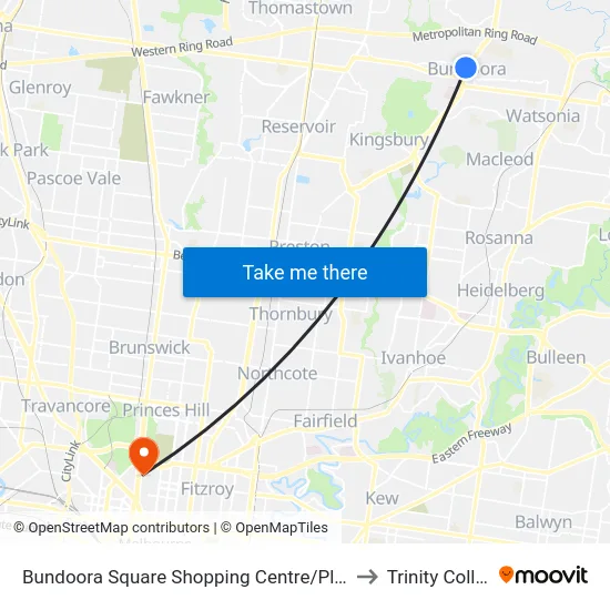 Bundoora Square Shopping Centre/Plenty Rd to Trinity College map