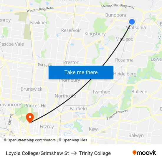 Loyola College/Grimshaw St to Trinity College map